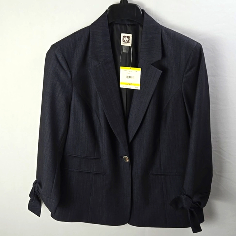 Anne Klein Womens Grey Blazer 3/4 Draw Sleeve Modern Business Office‎ Wear Sz M